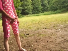 Young Fellow In Mid-leght Bikini Wank And Jizz Outdoor