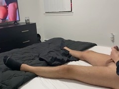 Spied on my straight stepbrother watching porn, stroking, and shooting a massive load!