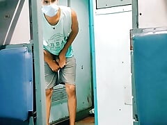 Indian Muslim gay boy rubbing his big hairy long dick in train