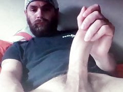 Bearded daddy edges his massive thick monster hung cock