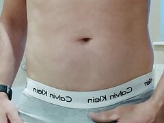 I wake up my cock in grey pantie