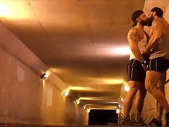 Midnight grindr hookup under a bridge