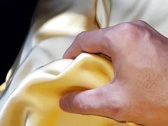 Satin Silk Gold Dress Masturbation Cum