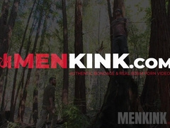 Christian Wilde tied to a tree while his hard wood edged relentlessly