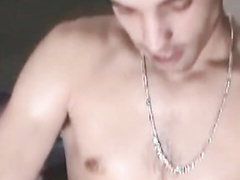 Inked jock jerking off & pounding blow up doll solo