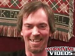 Hairy amateur jerks off and cums naked after an interview
