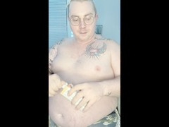 Chubby piggy gulps down drinks & shows off smooth belly