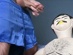 Male doll fuck with Adidas shorts on
