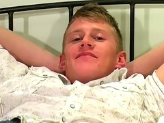 Platinum blonde British hunk Michael B strokes his cock until he shoots his load