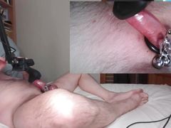 Gagged cock cum from vibrator, cleanup