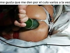 Crossdresser in web chat showing ass with cucumber