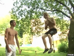 Lovely Platinum-Blonde Lad Shoots A Load while getting Penetrated in Nature