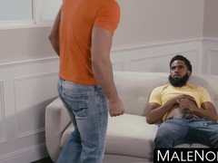 MaleNoir.com - Bearded black jock rides huge white cock deep and hard after rimming fuck