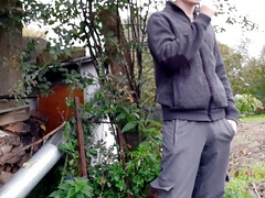 Russian horny guy pisses and jerks off his cock