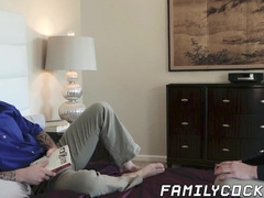 Tattooed bearded hunk fucking young twink bareback here