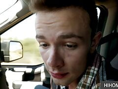 Twink hitchhker loves sitting on gay cock
