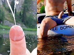 Straight guy cums powerfully while rafting down the river