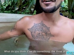 Angel Rodriguez and Eman seduce Dan Lopez into some outdoor anal threesome action
