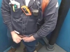 Bearded Hunk Strokes Cock Outdoors in a Porty Potty