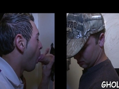 Deepthroating faggot salami an tonguing spunk