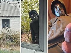 You won't run away from me! The MASKED man cums and moans from orgasm! Horror