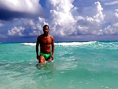 Masturbating in front of the cameraman and sucking him too