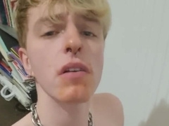 Slave pup earing urinate food from cup