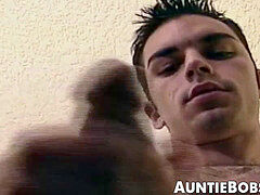 hairy young fellow tugs furious dick and cums all over the place