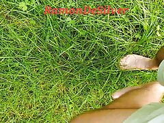 Master Ramon walks barefoot through the wet, damp grass and then massages his divine cock, a pleasure