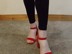 Red heeled sandals