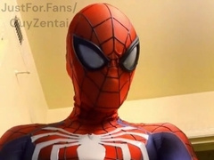 spiderman fap off and jism in ps4 replica suit