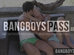 Lucas and Oliver kiss and sneak a passionate summer raw fuckfest