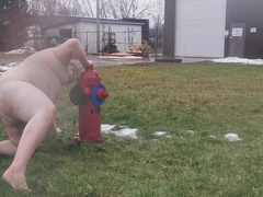 Chub Slave Pisses Like A Dog In Public!