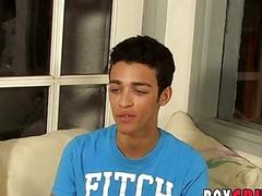 Twink pulls his rock hard dick out after an interview