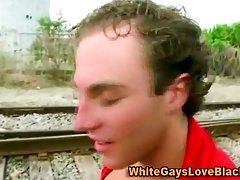 Interracial gay jock blows his load