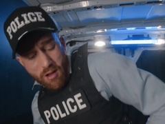 Cop's doggystyle slam, balls swing like wrecking spheres