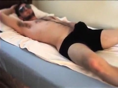 Lengthy post-workout jerk off session in sofa