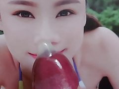 Condom Play Tribute for Asian Model