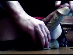 Crossdresser blowjob and ridding her dildo