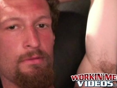 Curly amateur works on his cock and blasts out a load