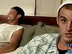 Skinny straight buddies Ajax and CG jerking off together