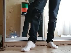 the guy andkvcat  took off his underpants and sat on the dildo