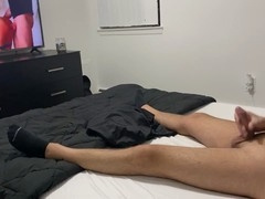 Spied on my straight stepbrother watching porn, stroking, and shooting a massive load!