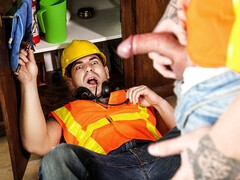 Aroused young male fucked in the ass by the guy who renovates his house