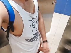 Big Dick Latino Risky Jerking Off In The Mall's Public Bathroom Got Caught And Touched Multiple Times