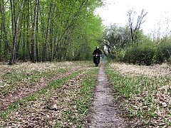 Handsome BIKER while riding a MOTORCYCLE in the forest JERKS OFF and CUMS in public