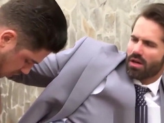 Outside fucking with a dude wearing a classy suit and tie