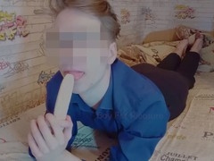 Instructional video on devouring banana (blowjob, deepthroat)