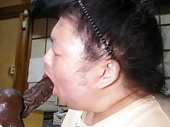Fat bitch pig Shino blows chubby cock dildo
