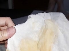 Masturbation and cumshot wearing cum stained skirt